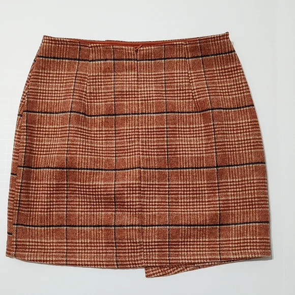 Brown Plaid Woolblend Gianni Bini Faux Wrap Skirt sz Small. - Picture 6 of 7